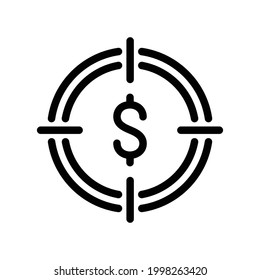 Icono de dinero de destino, gráficos de vectores de línea