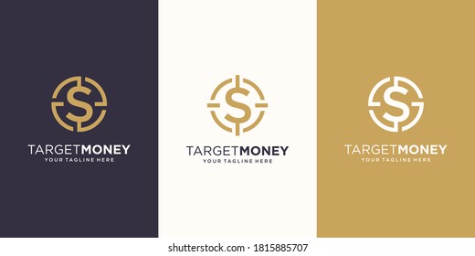 plantilla de diseños de logotipo de dinero objetivo. símbolo de dólar combinado con signo de destino.