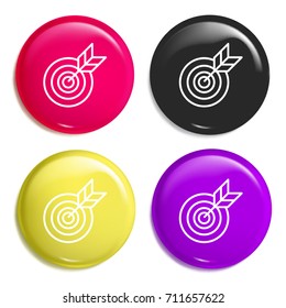 Target multi color glossy badge icon set. Realistic shiny badge icon or logo mockup