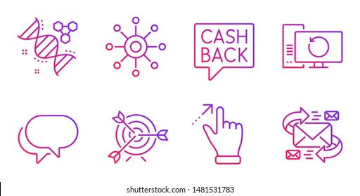 Target, Multichannel and Talk bubble line icons set. Touchscreen gesture, Recovery computer and Money transfer signs. Chemistry dna, E-mail symbols. Targeting, Multitasking. Business set. Vector