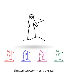 Target, muslim businesswoman multi color icon. Simple thin line, outline vector of muslim businesswoman icons for ui and ux, website or mobile application