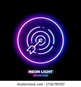 Target neon light line art vector icon. Outline symbol of dartboard. Success strategy pictogram made of thin strokes. Isolated on background.