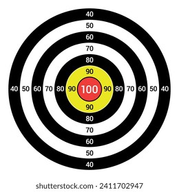 Target with numbers for shooting range competition and training vector flat illustration. Round aim with bullseye hunting goal score military practice sport hitting dartboard accuracy archery blank
