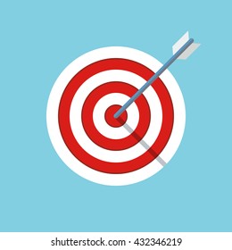 target or objective icon. business objective concept. successful shot in the darts target. dartboard with arrow. isolated on blue background. vector illustration