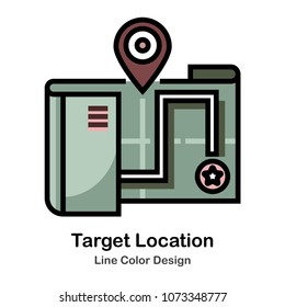 Target on the Map Line Color Icon