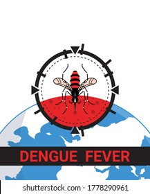 Apuntar al mosquito. Dejar de lado el paludismo, la enfermedad de zika o la fiebre del dengue, sin el concepto de picadura de mosquitos e infección. Señal de peligro con mosquitos bebiendo sangre mundial. Ilustración del vector