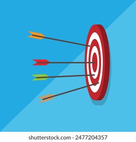 Target on the Wall Pierced by Arrows. Success motivation and determination in business concept