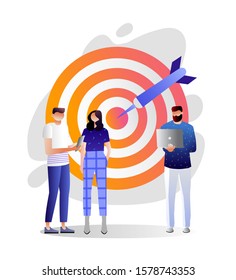 Target orientation. Staff management, perspective definition. Teamwork organization. Business coach, company executive and personnel cartoon characters. Vector isolated illustration with characters.