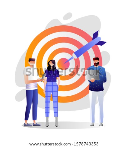 Target orientation. Staff management, perspective definition. Teamwork organization. Business coach, company executive and personnel cartoon characters. Vector isolated illustration with characters.