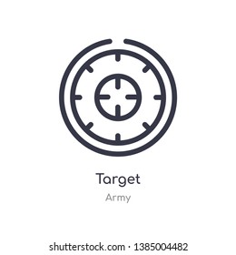 target outline icon. isolated line vector illustration from army collection. editable thin stroke target icon on white background