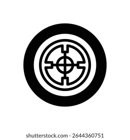 Target. Outlined stroke vector icon with black-filled details.