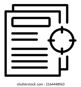 Vector de contorno de iconos de expertos del documento de destino. Consulte la gráfica. Trabajo de Office