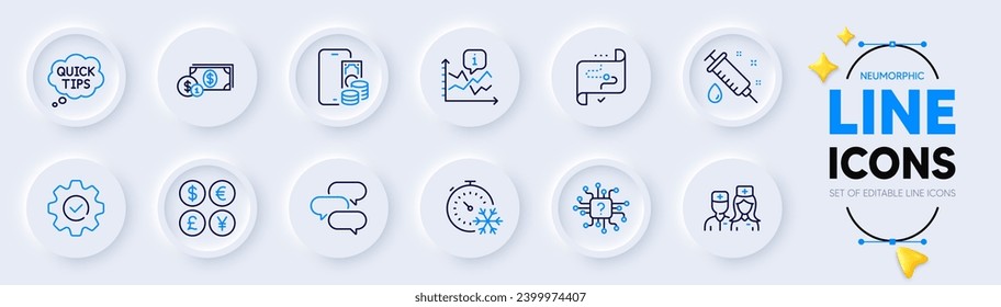 Target path, Phone pay and Dollar money line icons for web app. Pack of Freezing timer, Chart, Quick tips pictogram icons. Doctor, Money currency, Artificial intelligence signs. Execute. Vector