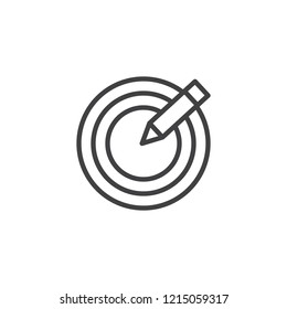 Target and pencil outline icon. linear style sign for mobile concept and web design. Dartboard pen simple line vector icon. Symbol, logo illustration. Pixel perfect vector graphics