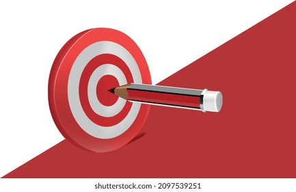 Target with pencile arrow 3d design for education concept. 