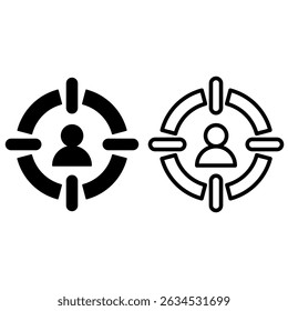 target person icon, user focus, flat style pictogram icon for ui or ux mobile app, vector illustration logo symbol design, isolated on white