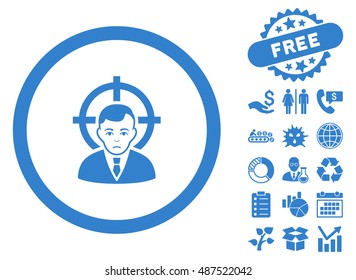 Target Person pictograph with free bonus icon set. Vector illustration style is flat iconic symbols, cobalt color, white background.