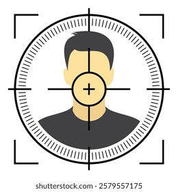 Target person zoom view with crosshair, mark, and line. Vector illustration