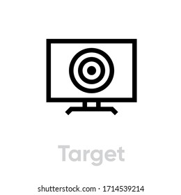 Das Symbol für persönliche Zielsetzung auswählen. Bearbeitbare Vektorillustration. Ein rundes Zielschild in der Mitte des Fernsehbildschirms. Einmaliges Piktogramm.