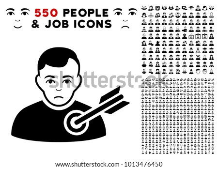 Target pictograph with 550 bonus pitiful and happy men design elements. Vector illustration style is flat black iconic symbols.