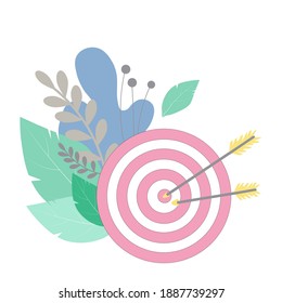 Destino perforado por las flechas de la ilustración del material vectorial. Concepto de realización satisfactoria de las tareas, planificación diaria eficaz y gestión del tiempo. Concepto de planificación laboral y diurna. Plan de objetivos de tratería. Núcleo