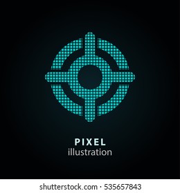 Target - pixel icon. Vector Illustration. Design logo element. Isolated on black background. It is easy to change to any color.