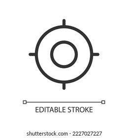 Target pixel perfect linear ui icon. Focus on chosen goal. Adjusting objective. Marketing. GUI, UX design. Outline isolated user interface element for app and web. Editable stroke. Arial font used