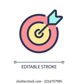 Target pixel perfect RGB color ui icon. Goal achievement. Sport competition. Simple filled line element. GUI, UX design for mobile app. Vector isolated pictogram. Editable stroke. Arial font used