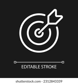 Target pixel perfect white linear ui icon for dark theme. Goal achievement. Sport competition. Vector line pictogram. Isolated user interface symbol for night mode. Editable stroke. Arial font used