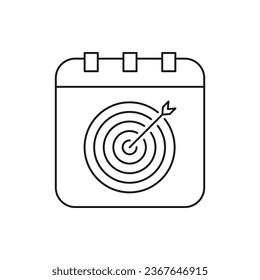Target planning schedule. Dartboard and calendar icon line style isolated on white background. Vector illustration