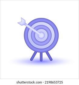 Target point 3d icon. target achievement concept, business finance target, goal of success, 3d vector icon. Arrow hit the center of target.