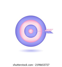 Target point 3d icon. target achievement concept, business finance target, goal of success, 3d vector icon. Arrow hit the center of target.