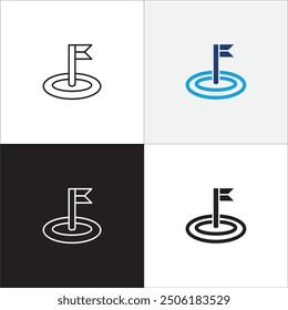 Target pole icon. Aim pole flag icons set. Goal and objective symbol. Business and management icons. Vector stock illustration in thin line and color flat solid variation graphic resource.