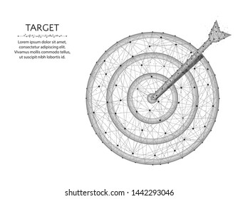 Target poly design, Arrow and aim abstract geometric image,  get into the bullseye wireframe mesh polygonal vector illustration made from points and lines on white background