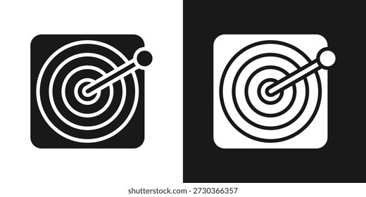 Icono de la práctica del objetivo en estilo blanco y negro del glifo