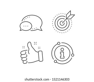 Target purpose line icon. Chat bubble, info sign elements. Stratery goal sign. Core value symbol. Linear target purpose outline icon. Information bubble. Vector