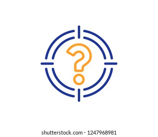 Target with Question mark line icon. Aim symbol. Help or FAQ sign. Colorful outline concept. Blue and orange thin line color icon. Headhunter Vector