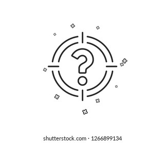 Target with Question mark line icon. Aim symbol. Help or FAQ sign. Geometric shapes. Random cross elements. Linear Headhunter icon design. Vector