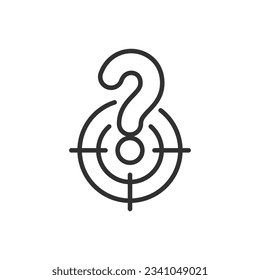 Objetivo y signo de interrogación, icono lineal. Línea con trazo editable
