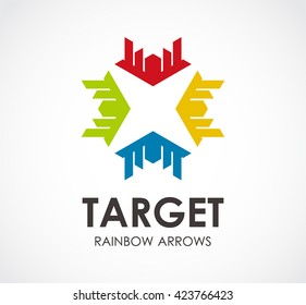 Target of rainbow arrows abstract vector and logo design or template center direction business icon of company identity symbol concept