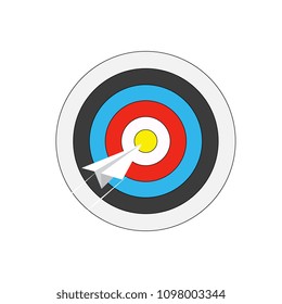 Target red and white. Vector. Paper plane over cloud, flat design. 
