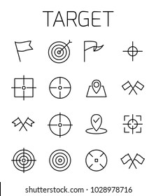 Target related vector icon set. Well-crafted sign in thin line style with editable stroke. Vector symbols isolated on a white background. Simple pictograms.