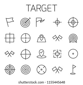 Target related vector icon set. Well-crafted sign in thin line style with editable stroke. Vector symbols isolated on a white background. Simple pictograms.
