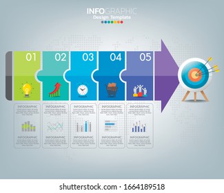 Target with rocket and four options with numbers and text, infographic template.