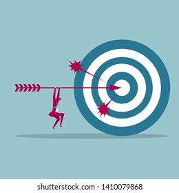 Target sales strategy. Isolated on blue background.