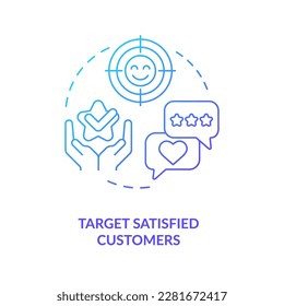 Target satisfied customers blue gradient concept icon. Way to make clients write review abstract idea thin line illustration. Guest surveys. Isolated outline drawing. Myriad Pro-Bold font used