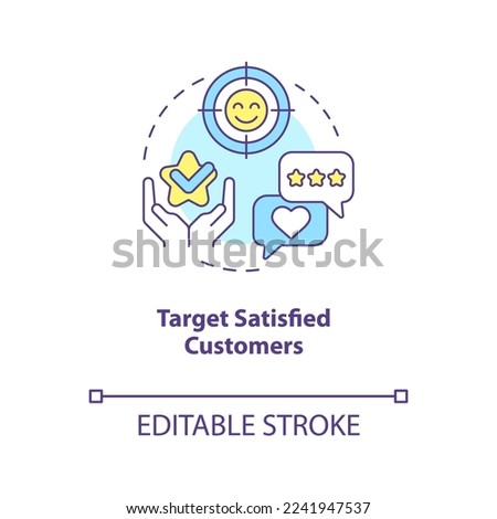 Target satisfied customers concept icon. Way to make clients write review abstract idea thin line illustration. Isolated outline drawing. Editable stroke. Arial, Myriad Pro-Bold fonts used