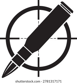 Target scope and bullet silhouette, aiming concept, weapon symbol graphic design.