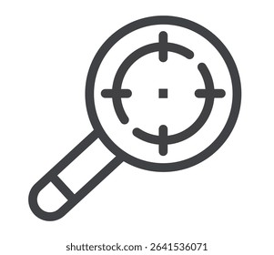 Target searching analytics line art outline icon concept. Vector flat graphic design illustration