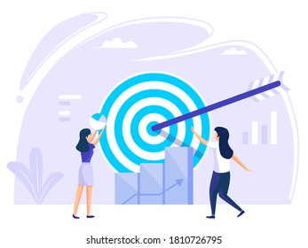 Target selection achieved. Concept of Run Achievement Measurement and Grow Goals for Web Banner Infographic Images. Flat style illustration.